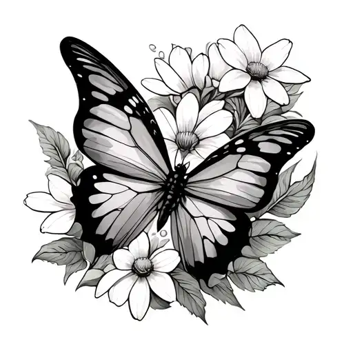 Butterfly With Buttercups And Simple Paisley Design Half Sleeve