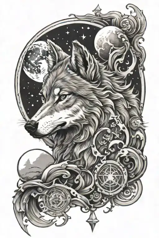 Wolf With Moon And Libra Scale