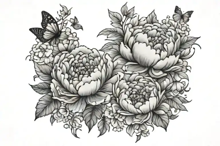 Peonies And Butterflies