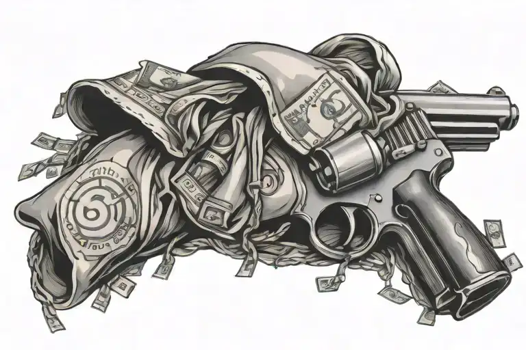 Money Bag Overflowing With Gun