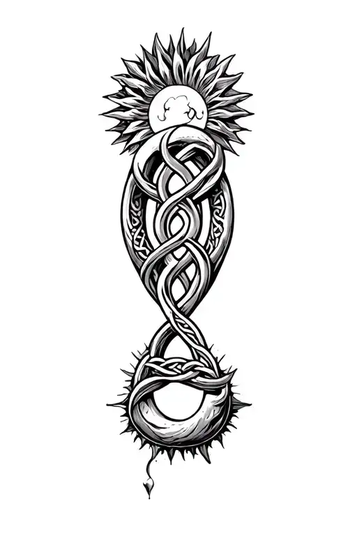 Celtic Love Knot Surrounded By The Combined Moon And Sun