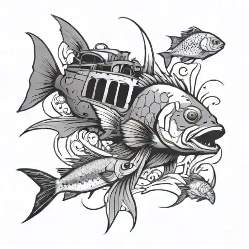 Fish And Shipwreck With Girl Swimming Together