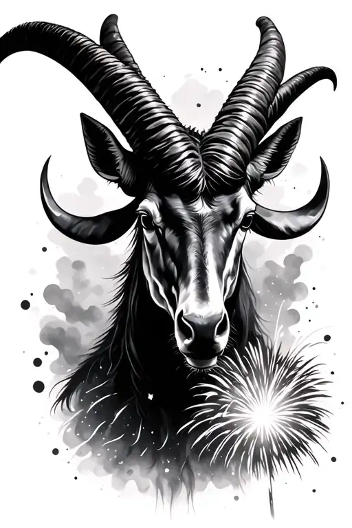 Capricorn And Fireworks Exploding In The Night