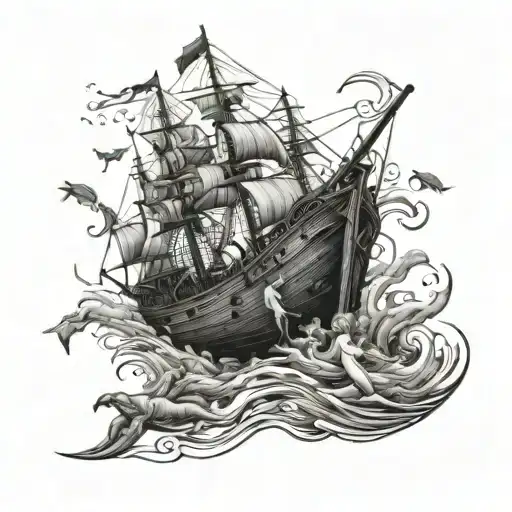 Shipwreck With Girl Swimming Together
