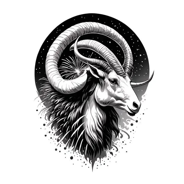 Capricorn And Fireworks Exploding In The Night