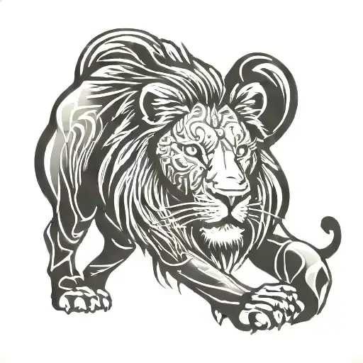 A Modern Lion With Electronic Circuit Patterns Walking Confidently