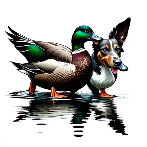 Duck Hunting Tattoo With Ducks A Dog And Water