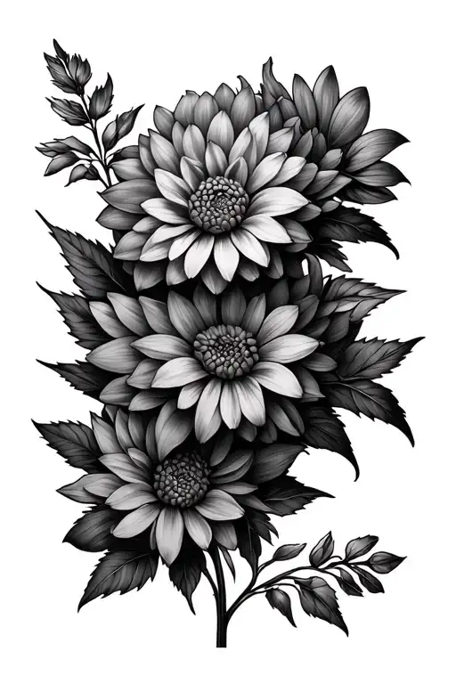 Dahlia And Aster Flowers Sleeve Tattoo Design
