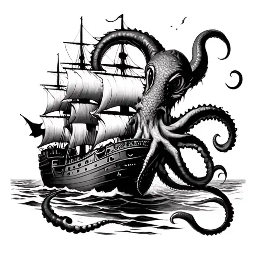 A Kraken Attacking A Ship