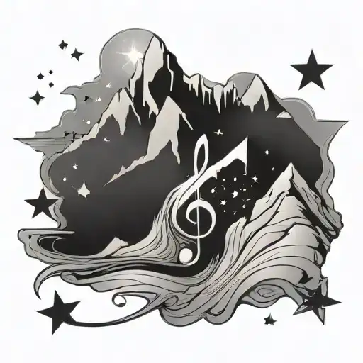 A Music Note Morphing Into A Mountain Range With A Sky Full Of Stars Above