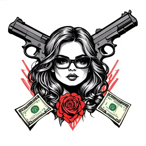 Girl Gang Tattoo With Guns And Money
