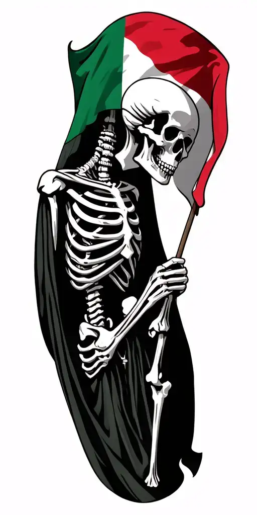 Skeleton Holding Italian Flag Morphing
