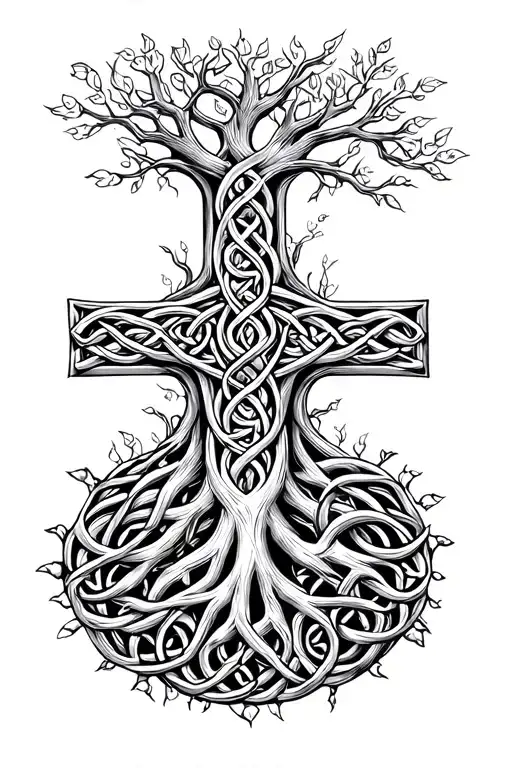 A Celtic Tree Of Life Made In To A Cross Simple Line Drawing