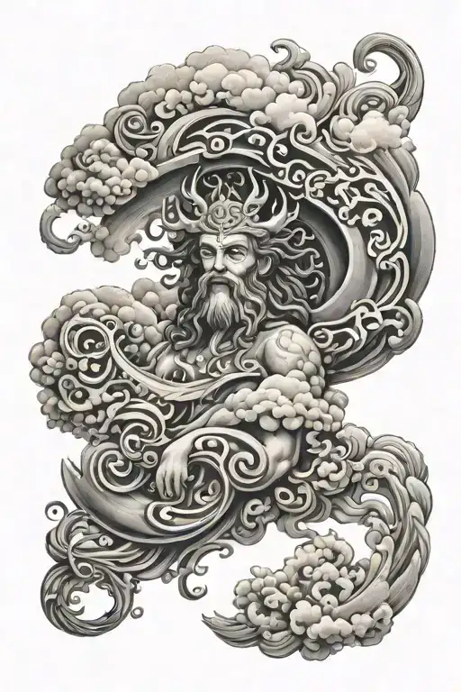 308 Numbers Inside A Cloud Sleeve With Poseidon