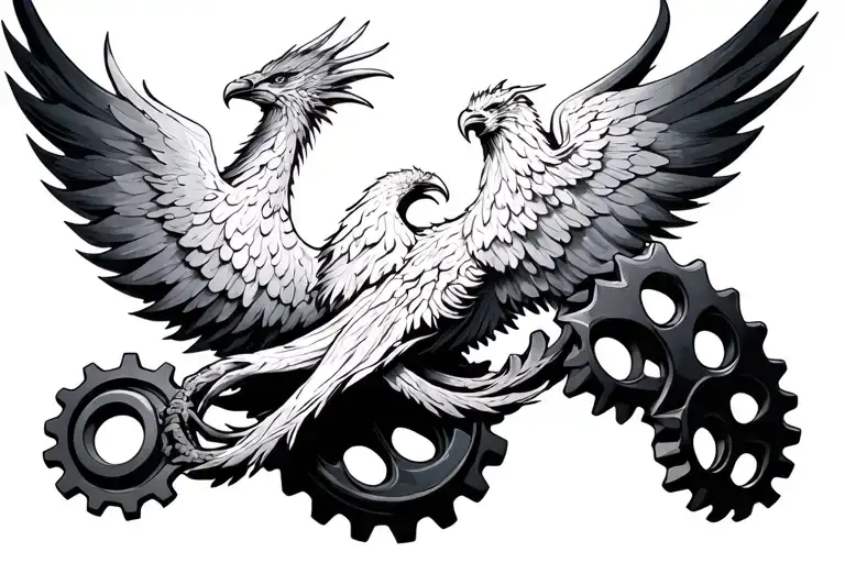 Phoenix Rising Out Of Gears Intertwined