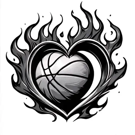 A Flame Heart That Has A Basketball Ball Inside