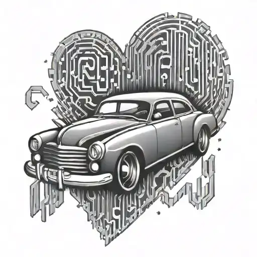 Binary Code Forming A Heart Shape With A Car Inside