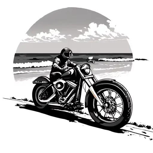 Harley Silouette Riding Towards Beach