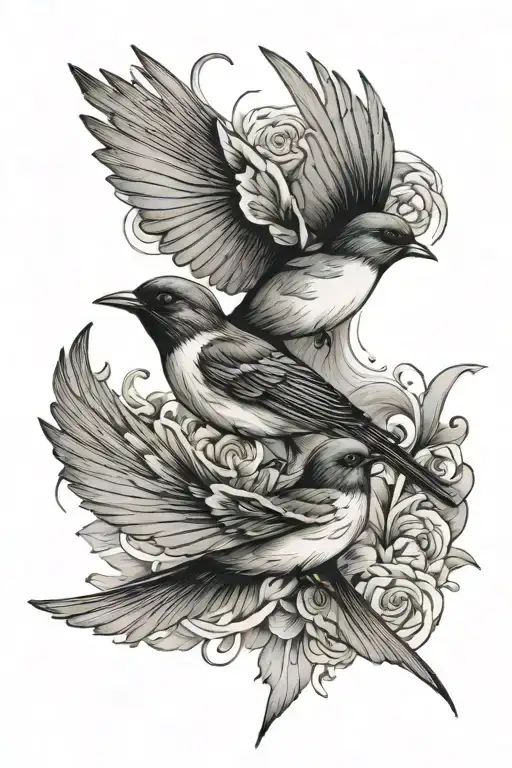 Two Swallows Flying Which Symbolize Family