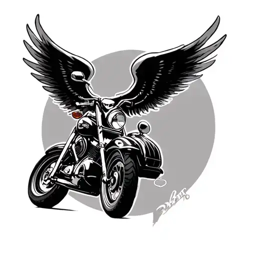Harley Silouette Side Foot With Wings