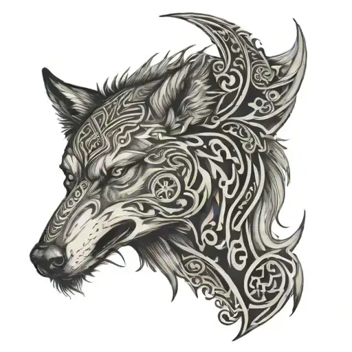 Wolf With Symbols Of The Hun Empire