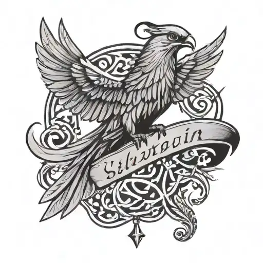 Shahin Written In Arabic With A Falcon Flying