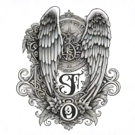 Angel Wings With 07 15 2005 In Roman Numerals Below The Wings