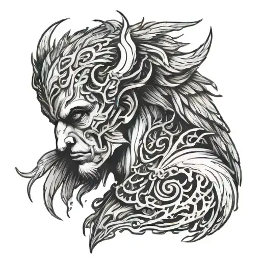 An Harpy From The Side View Looking Down And With Horns