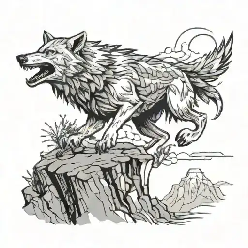 Wolf Jumping Off A Cliff To Catch An Eagle