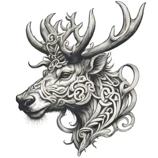 Reindeer Face With Big Antlers Intertwined