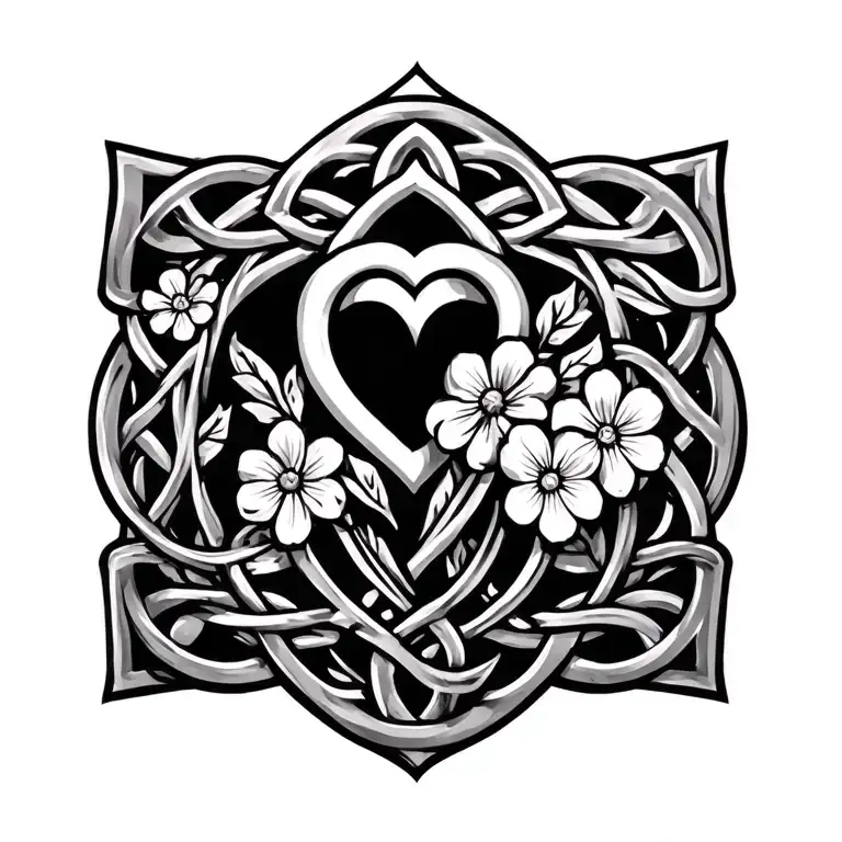Celtic Unconditional Love Symbol Intertwined With Forget Me Not Flowers