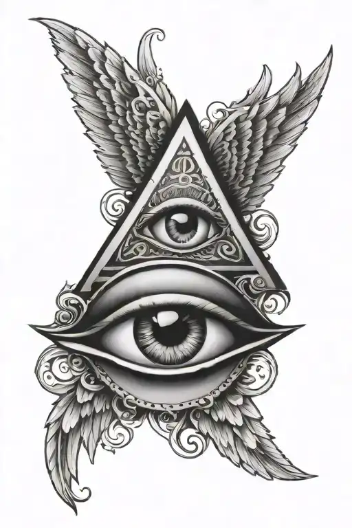 All Seeing Eye With Wings Either Side