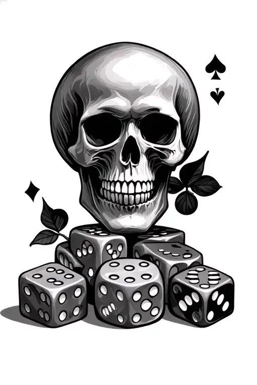 Skull Dice And Cards Arranged