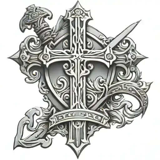 Sword And Shield Cross Royalty