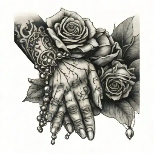 Praying Hand With Roses And Rosary Wrapped