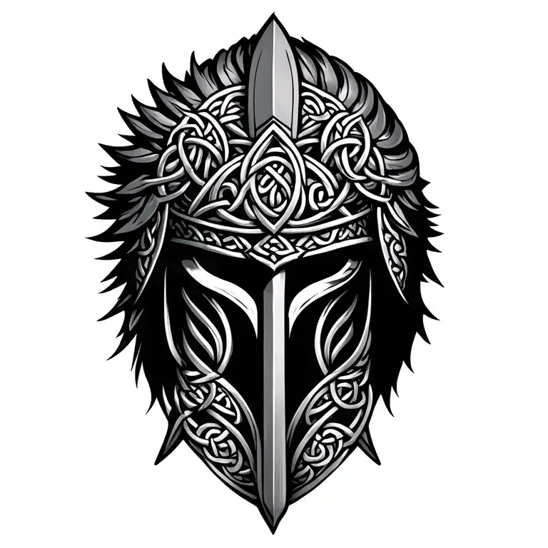 Celtic Knot And Celtic Warrior Helmet With Spear