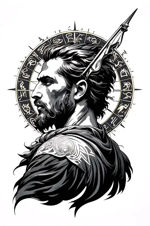 Sagittarius Man Half Sleeve With The Zodiac Wheel Around