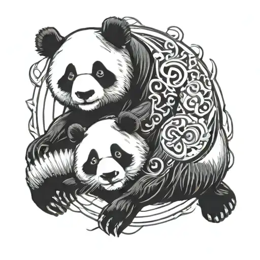 Panda Hugging Ying Yang Symbol