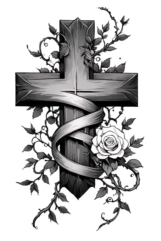 Cross Wrapped With Vines And Roses