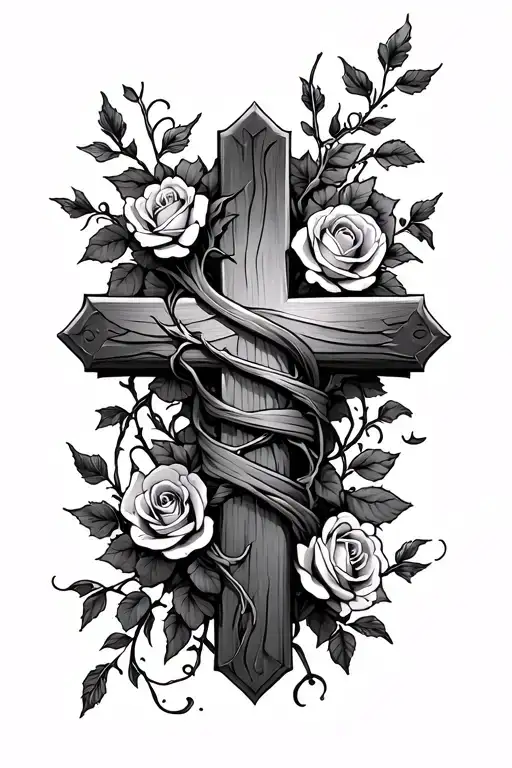 Cross Wrapped With Vines And Roses