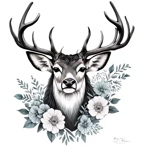 Deer And Flowers Intertwined