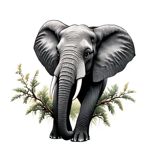 Elephant And Acacia Tree