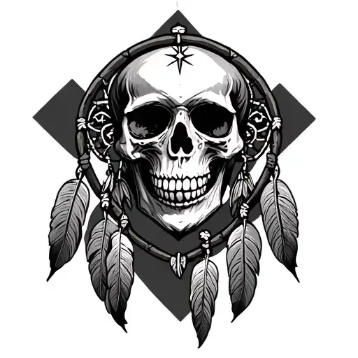 Skull Morphing Into Oklahoma Dream Catcher With Cross Background