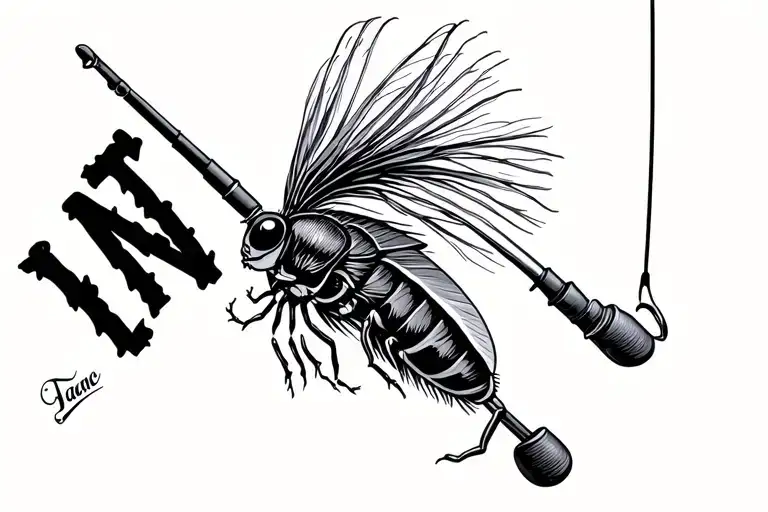 Fishing Pole With Line Spelling Out A Name With A Flea As Bait