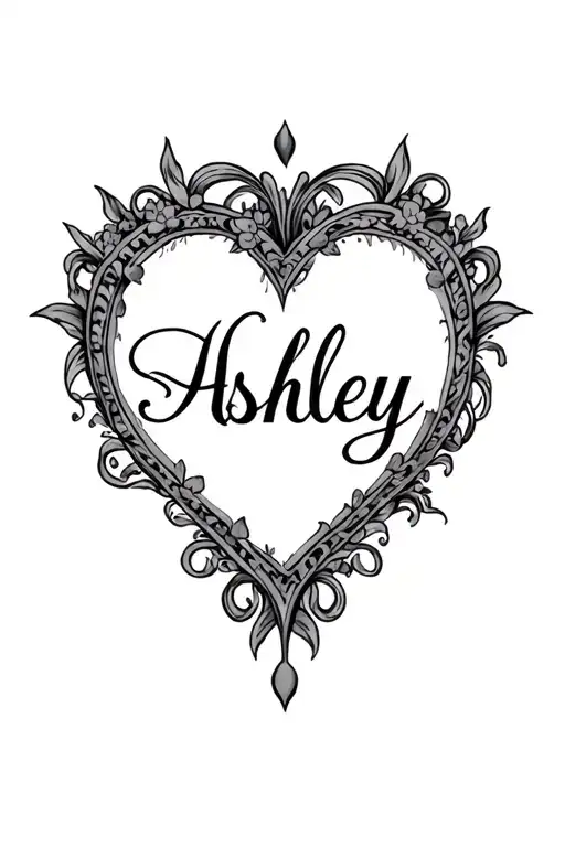 Heart With The Names Ashley In Fancy Calligraphy