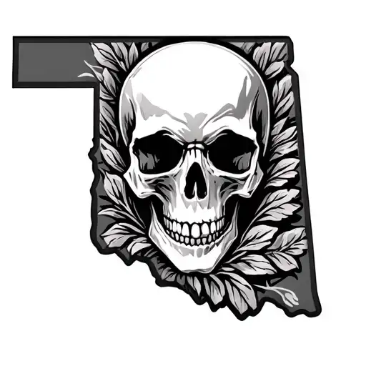 Oklahoma Outline With Skull Adorned