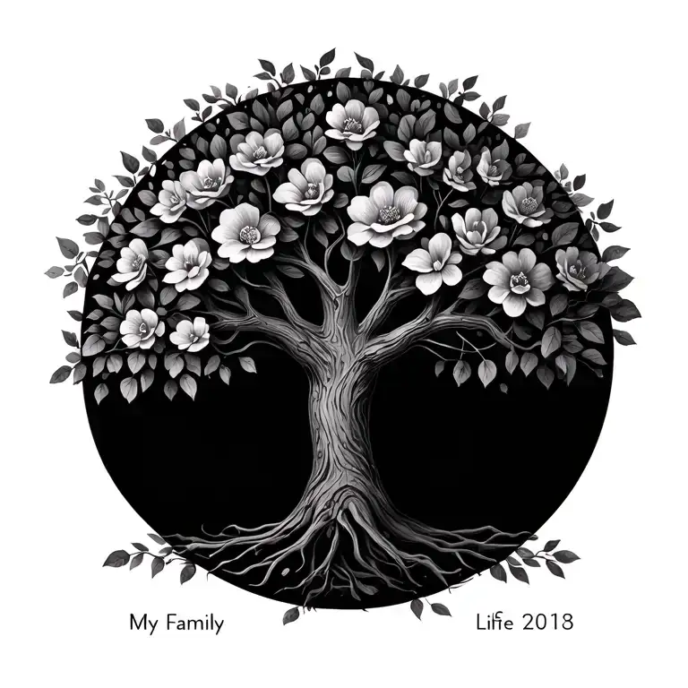 My Family Tree With Names And Birth Date And Life Flower As Background
