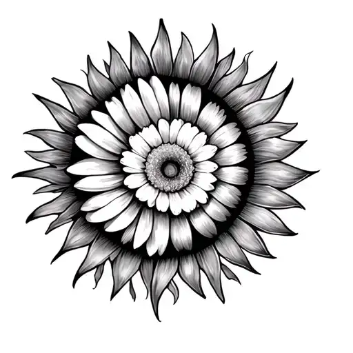 Half Spiral Sun With Rays And Half Daisy Flower