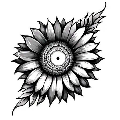 Half Of The Tattoo Is A Spiral Sun With Rays And The Other Half Is A Daisy Flower