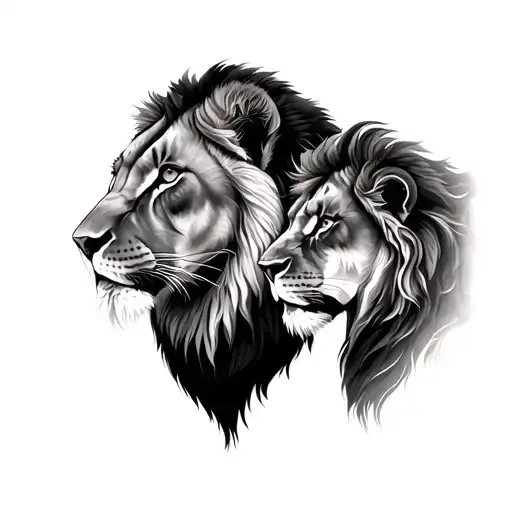 Lioness And Leo Lion Looking At Each Uther